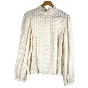 Ann Taylor Loft Top Size Medium Mesh Sheer Knit Y2K White Romantic Softgirl Core